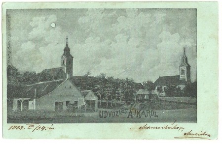 Holdvilág lap a templomdombról. Kék papírra nyomták és a holdat illesztették fölé, hogy éjszakai felvételnek látszon